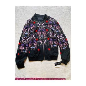 INC Floral-Print Button-Down Bomber Jacket
